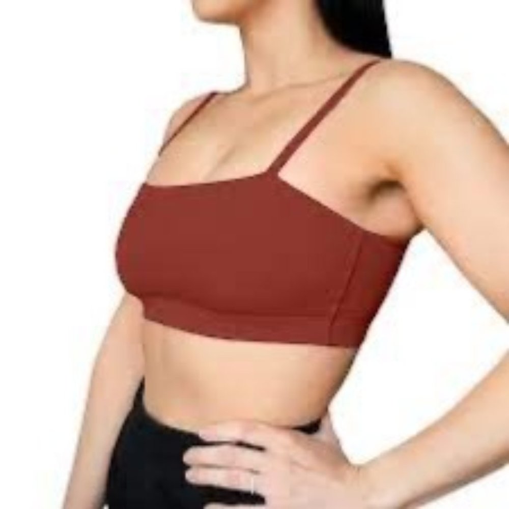 Ajoxx Womens Rust Brown Small Bandeau Sports Bras Bralette Adjustable Straps